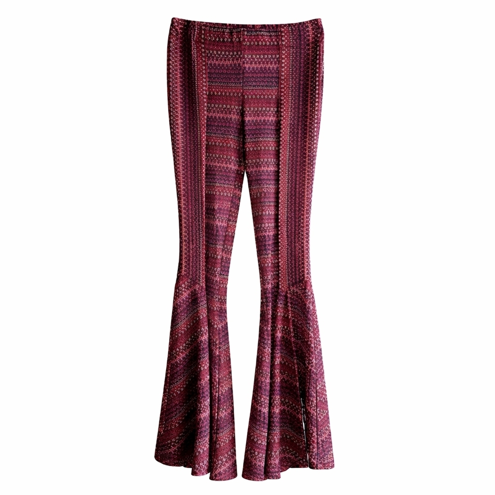 Free People Small Boho Printed Knit Flare Pants 70s Festival Bell Bottom S New
